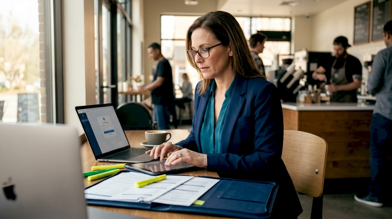 Administrator reviewing provider credentialing paperwork