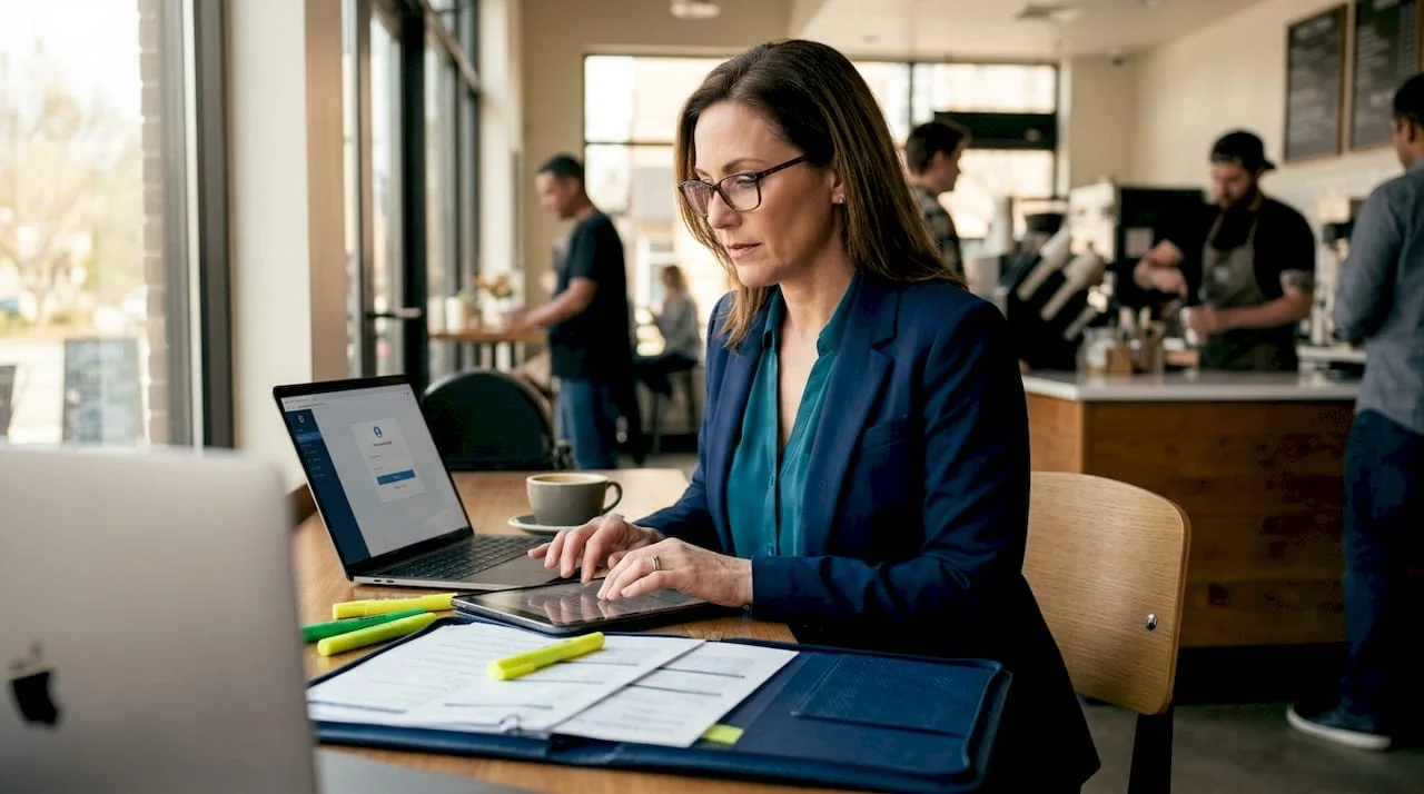 Administrator reviewing provider credentialing paperwork